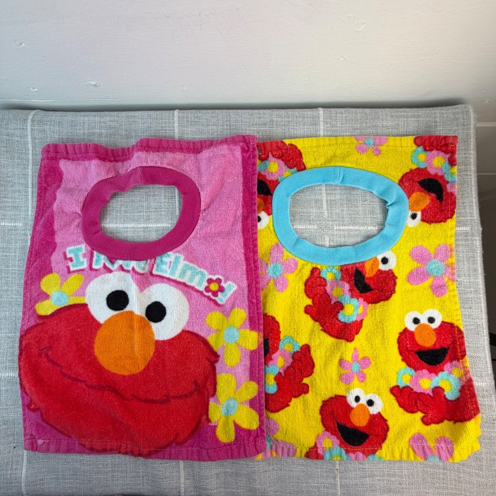 Lot of 2 ELMO Seasame Street Towel Bibs Terrycloth Burp Cloth